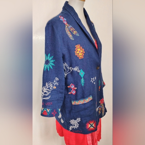 Johnny Was Jackets & Blazers - STAR GAZER EMBROIDERED LINEN JACKET